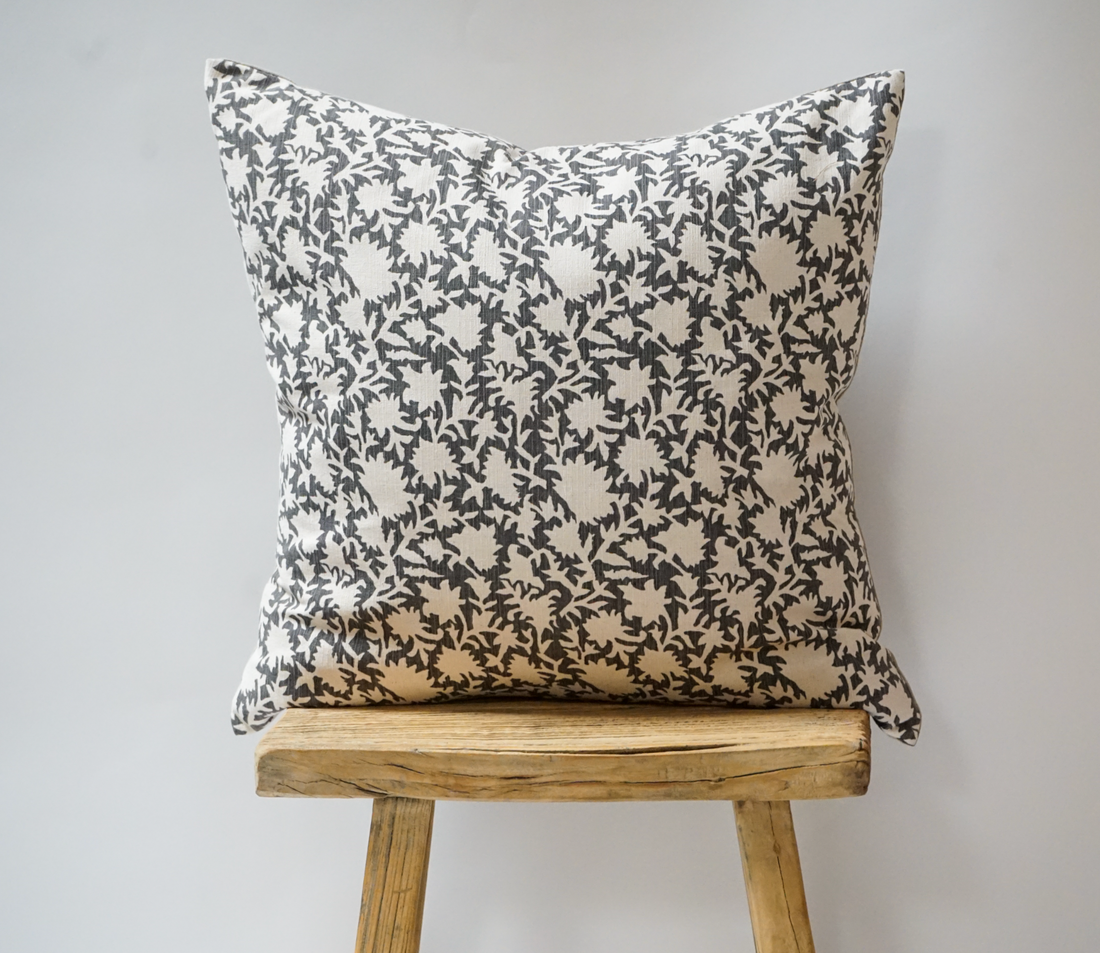 62. Handmade Grey and White Floral Pillow