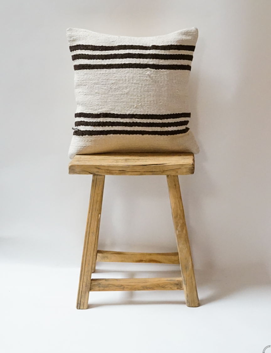 65. Handmade Turkish Striped Hemp Kilim Pillow