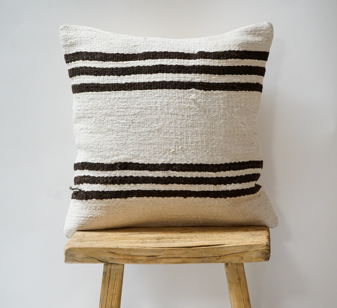 65. Handmade Turkish Striped Hemp Kilim Pillow