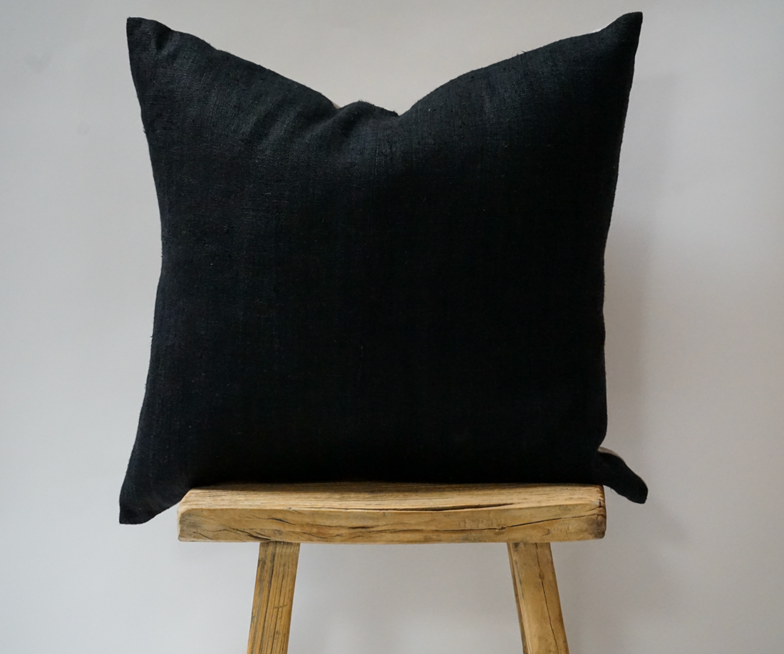 80. Handmade Vintage Linen Pillow- Black