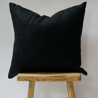 80. Handmade Vintage Linen Pillow- Black