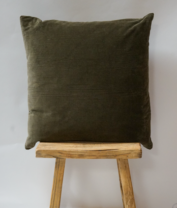 113. Handmade Corduroy Accent Pillow - Olive Green