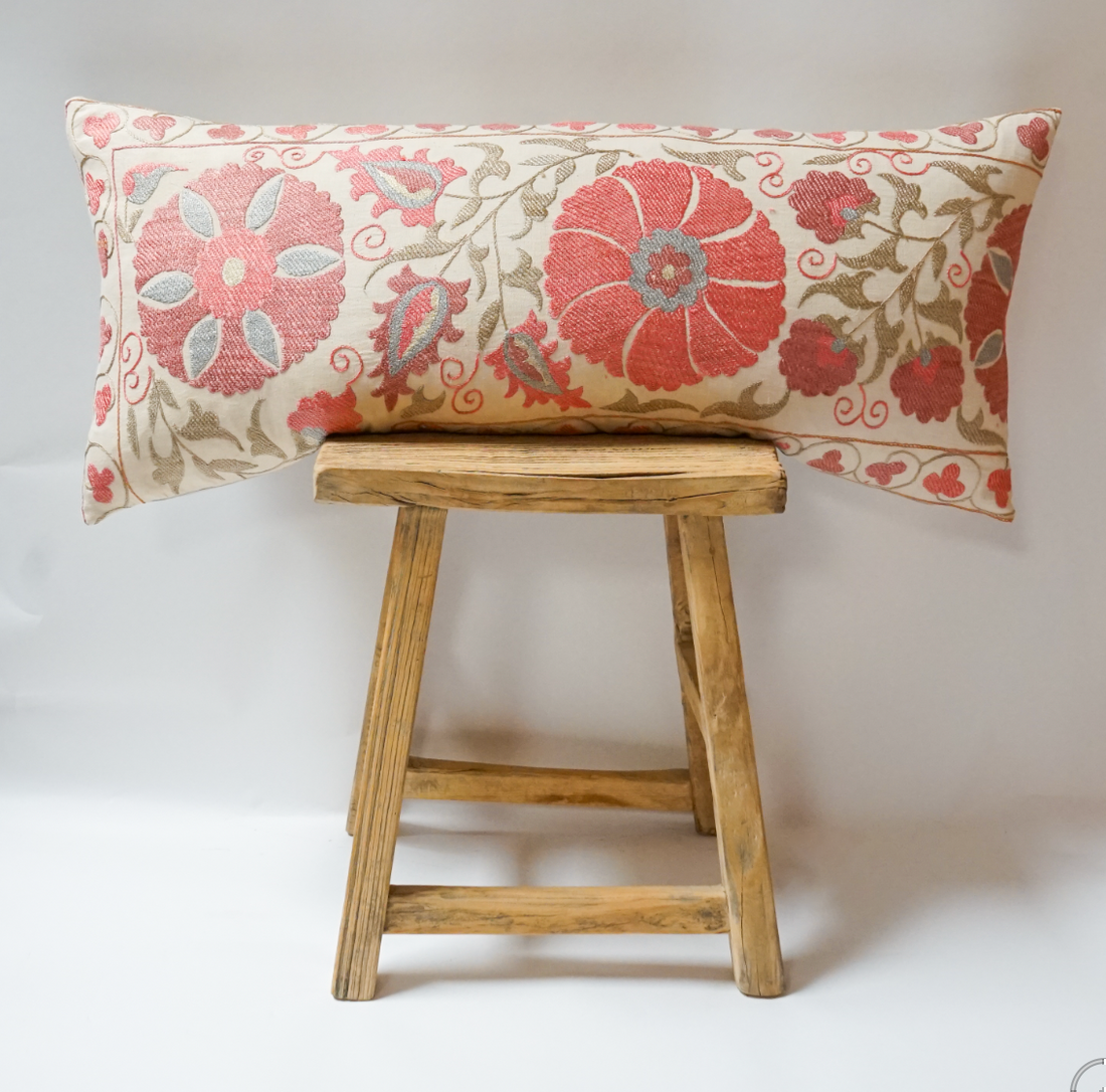 109. Handmade Vintage Suzani  Textile Lumbar Pillow