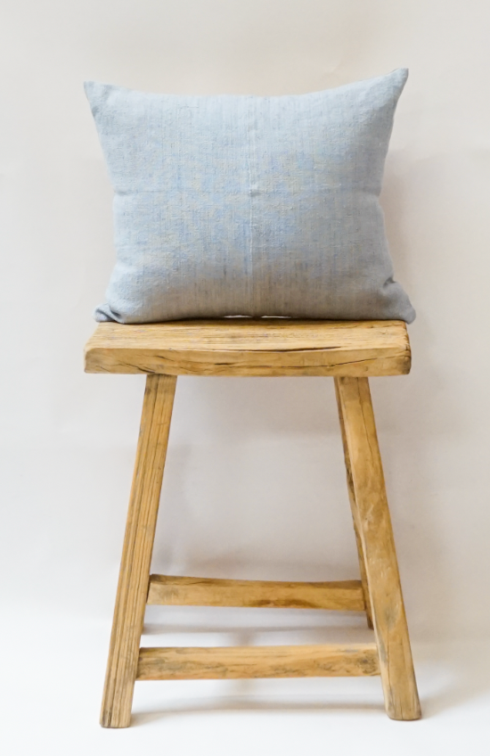 116. Petite Handmade Blue Linen Accent Pillow