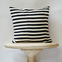 228. Handmade Textured Linen Black and White Stripe Pillow