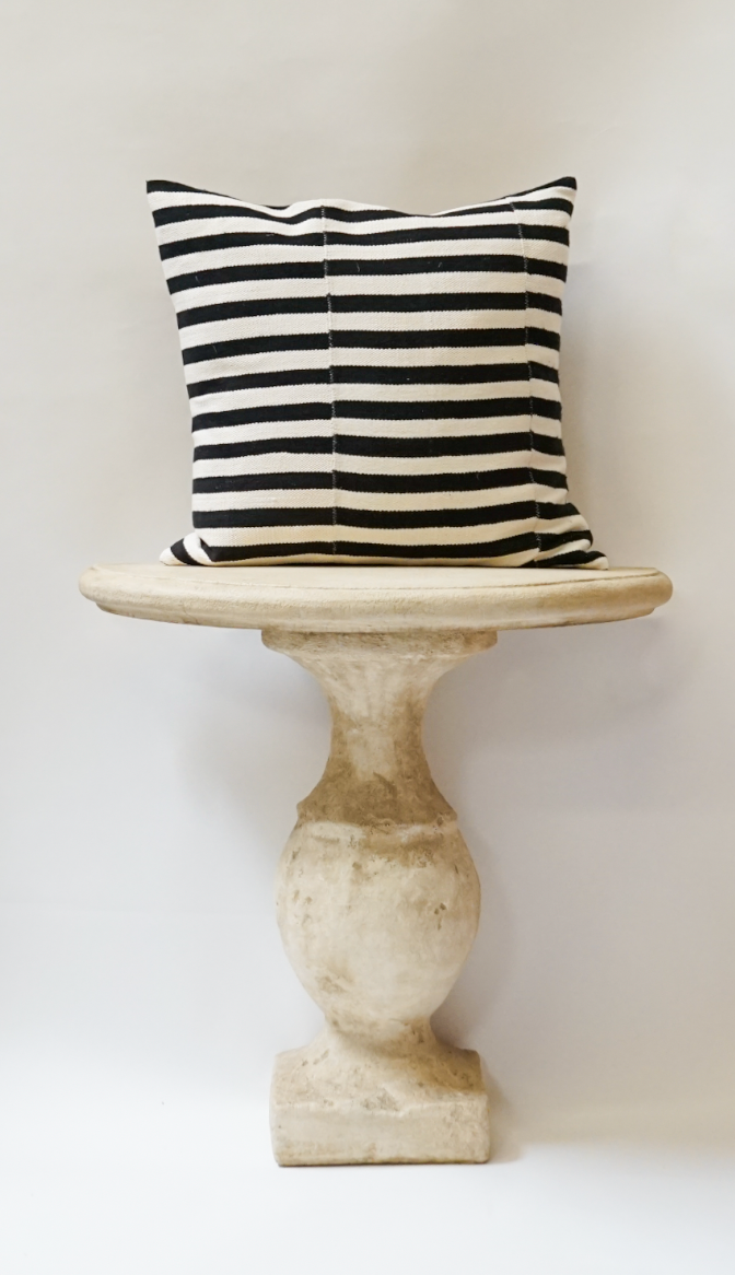 228. Handmade Textured Linen Black and White Stripe Pillow