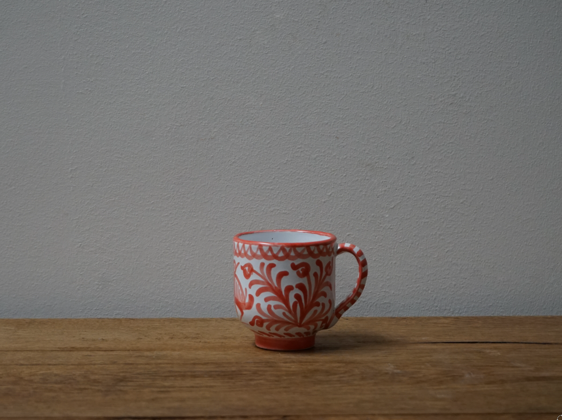 Hand Painted Coral and White Mugs (Set of 2)