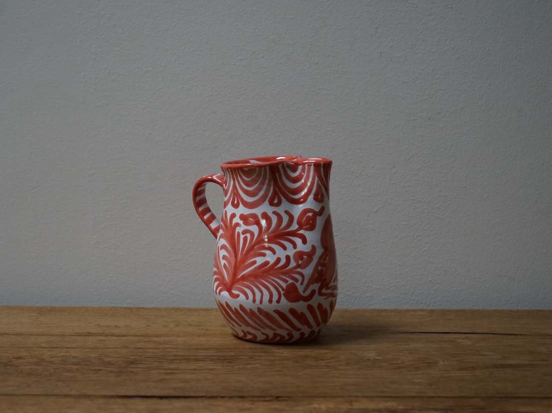 Small Coral and White Pitcher