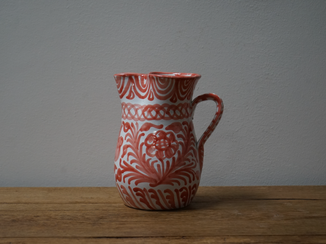 Medium Coral and White Pitcher