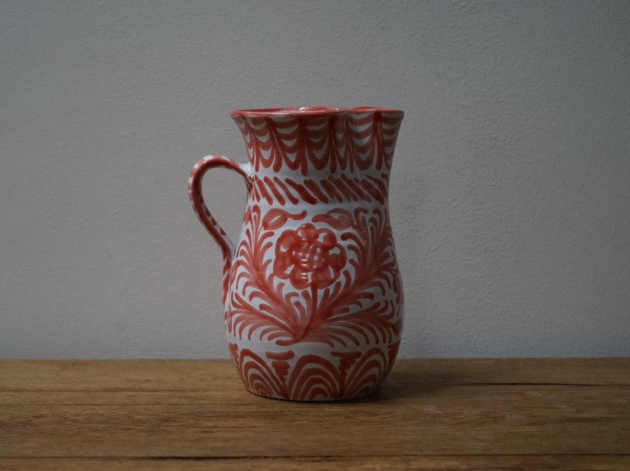 Large Coral and White Pitcher