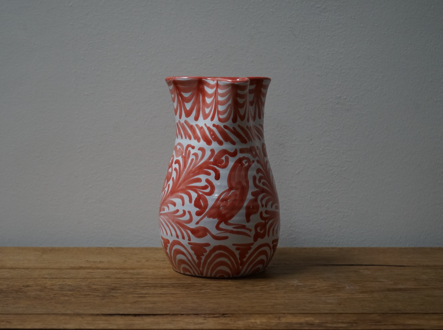 Large Coral and White Pitcher