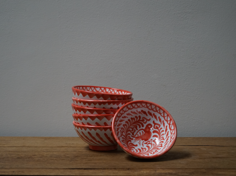 Small Hand Painted Coral and White Bowls (Set of 2)