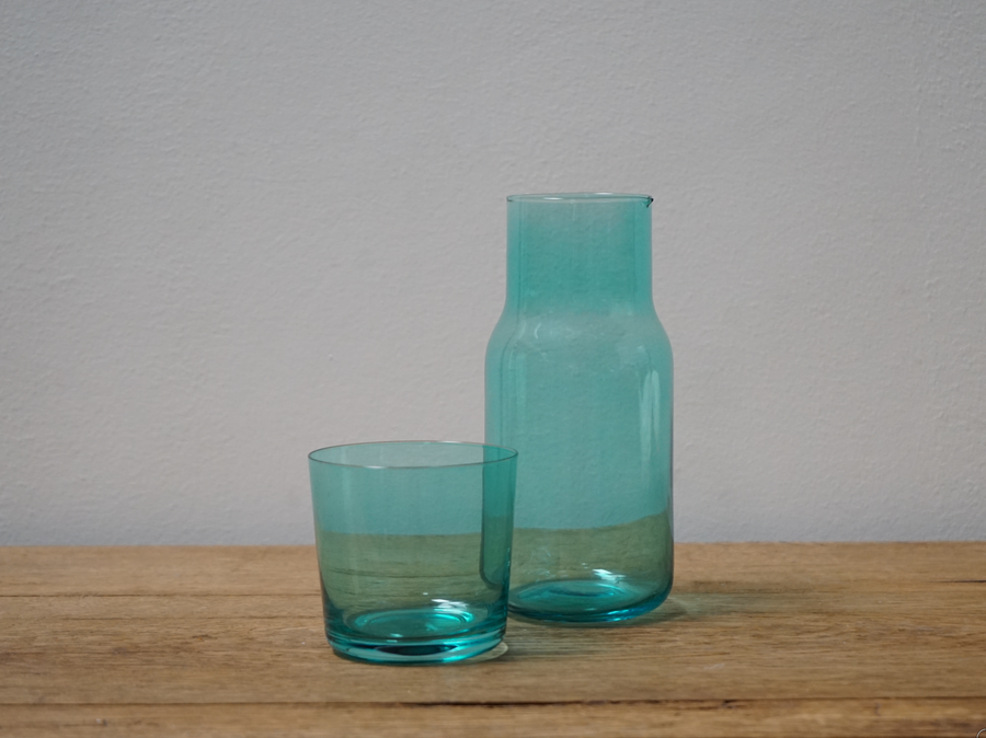 Handblown Glass Carafe with Drinking Glass