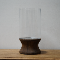 Wood Candlestand with Glass