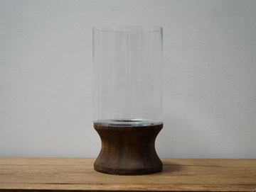 Wood Candlestand with Glass