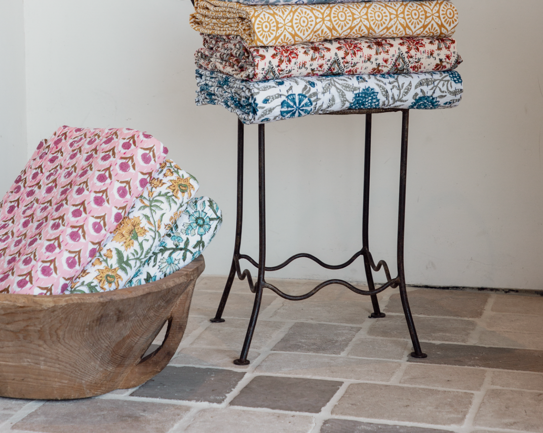 Kantha Quilt - Pink Block Print