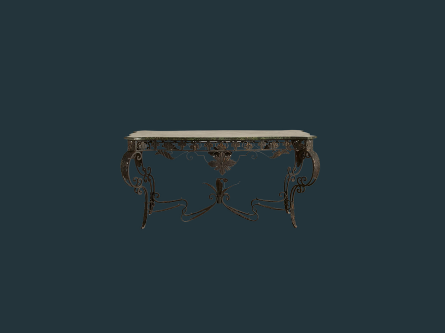 Wrought Iron Green Marble Table