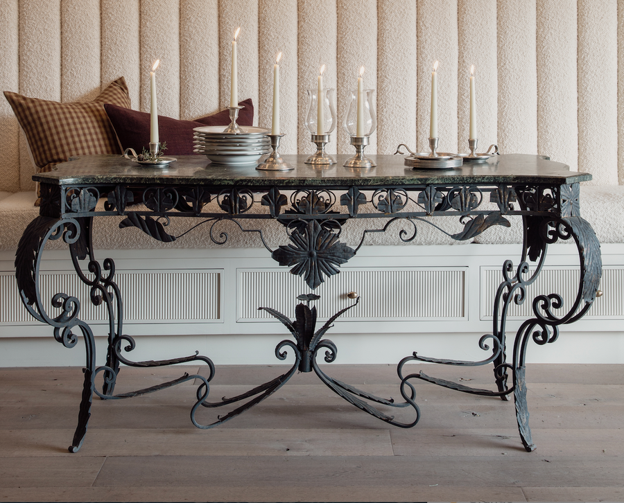 Wrought Iron Green Marble Table