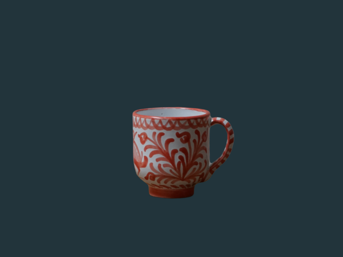 Hand Painted Coral and White Mugs (Set of 2)