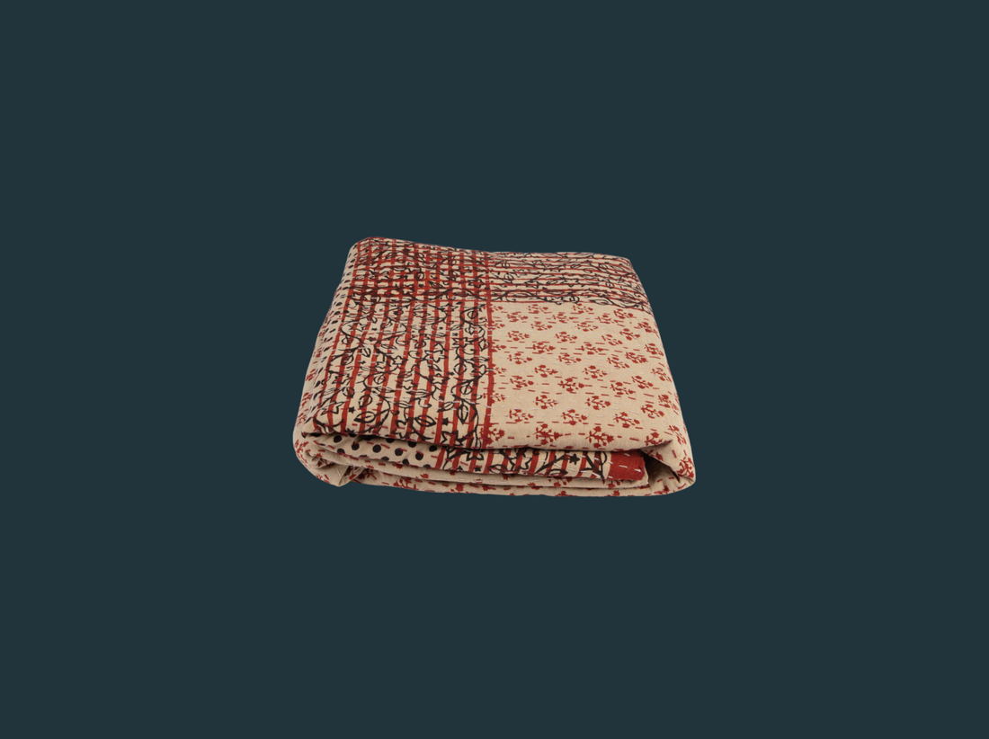 Kantha Quilt - Red and Tan