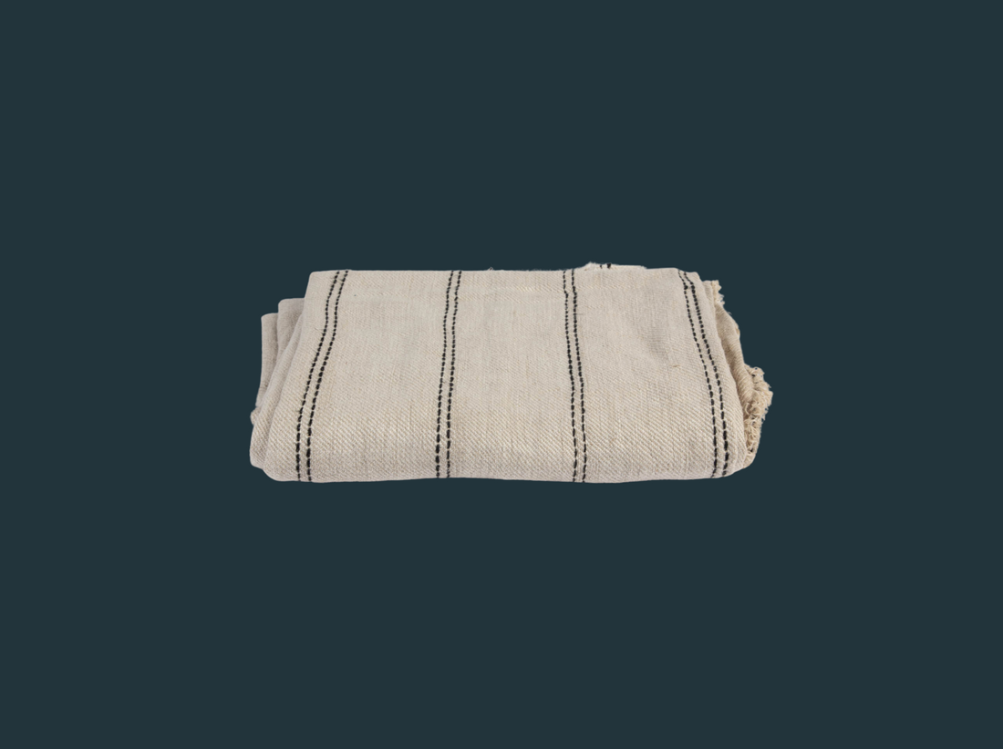 Oat & Black Striped Linen Throw