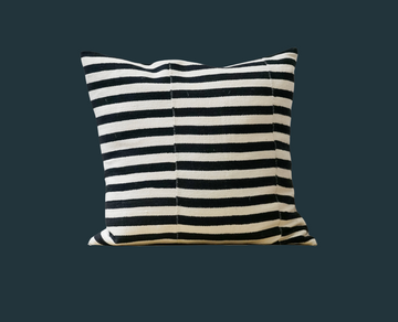 228. Handmade Textured Linen Black and White Stripe Pillow
