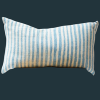 43. Handmade Vintage Blue Stripe Lumbar Pillow