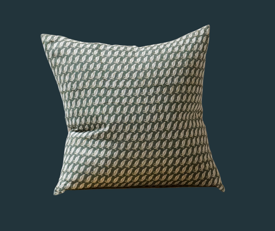 55. Handmade Green Leaf Block Print Pillow