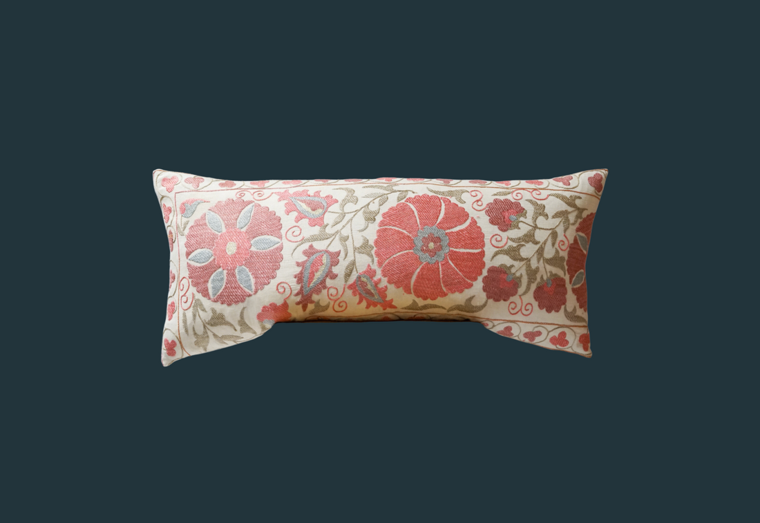 109. Handmade Vintage Suzani  Textile Lumbar Pillow