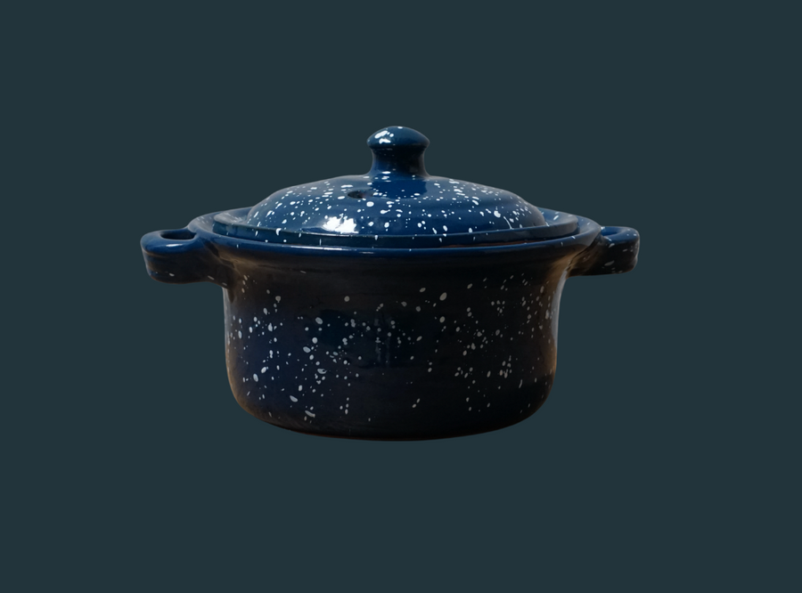 Blue Mexican Lidded Pot with Handles