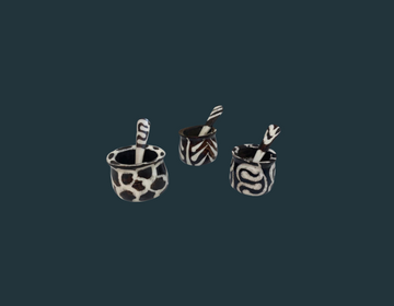 Batik Bone Salt and Pepper Cellars + Spoons - set of 2