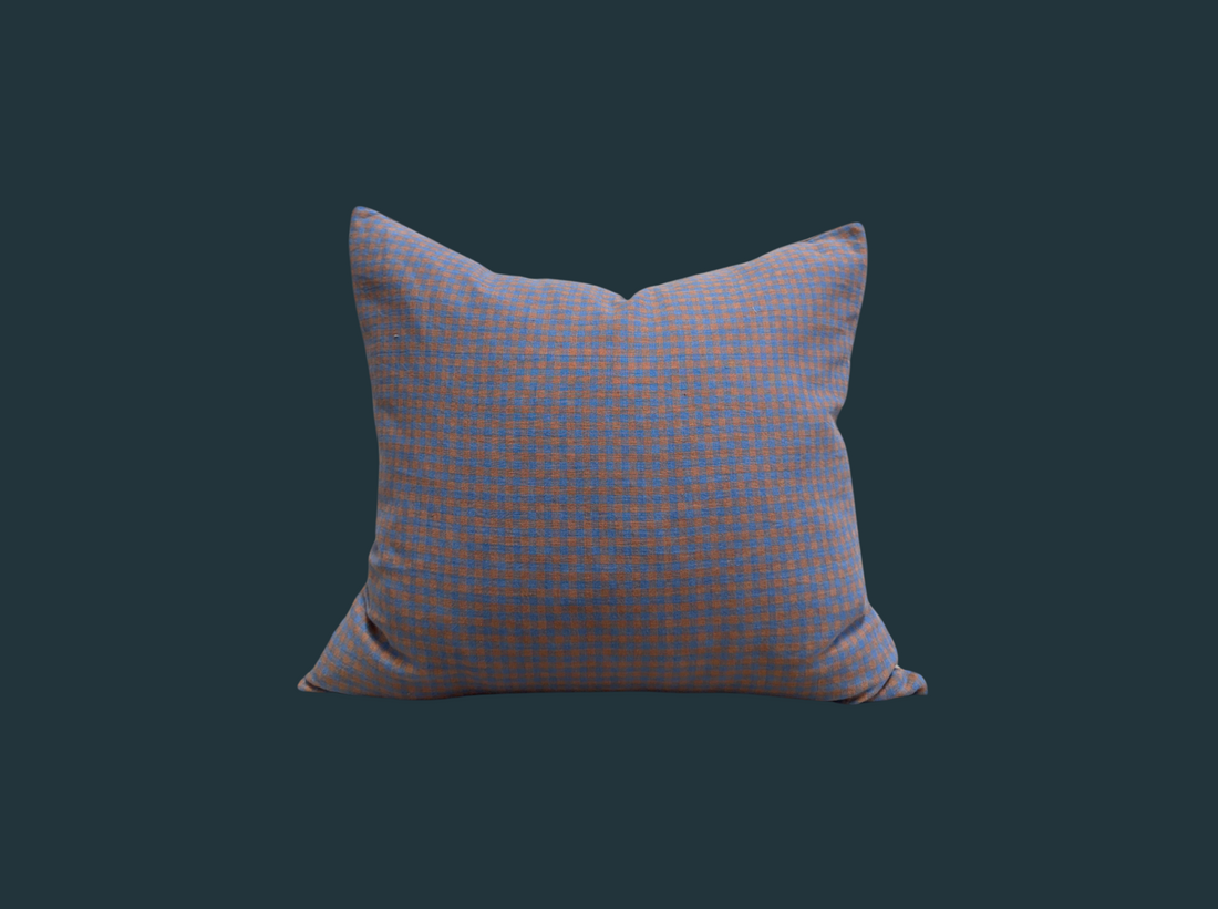 Handmade Blue and Orange Check Pillow