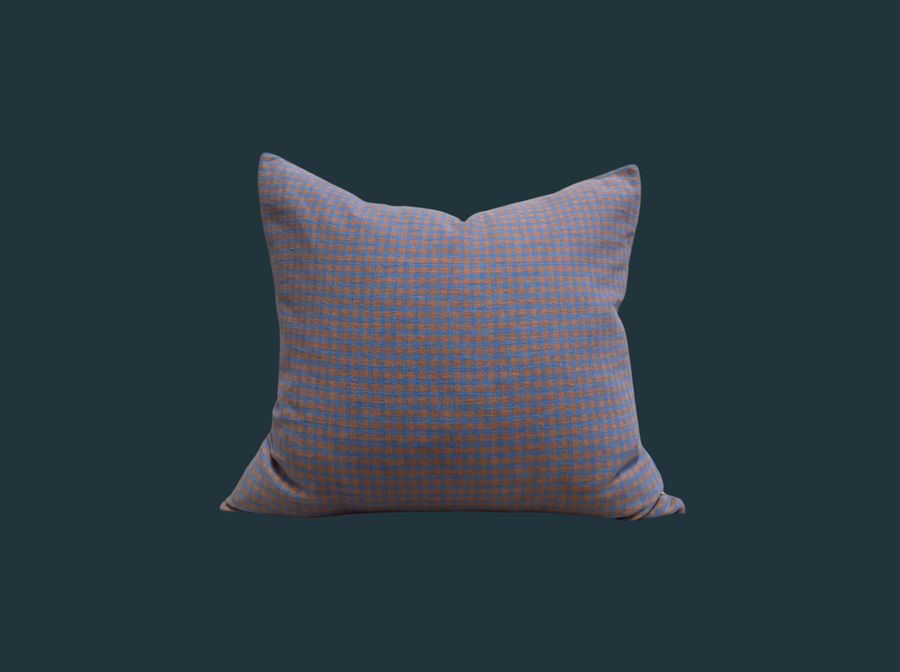 Handmade Blue and Orange Check Pillow
