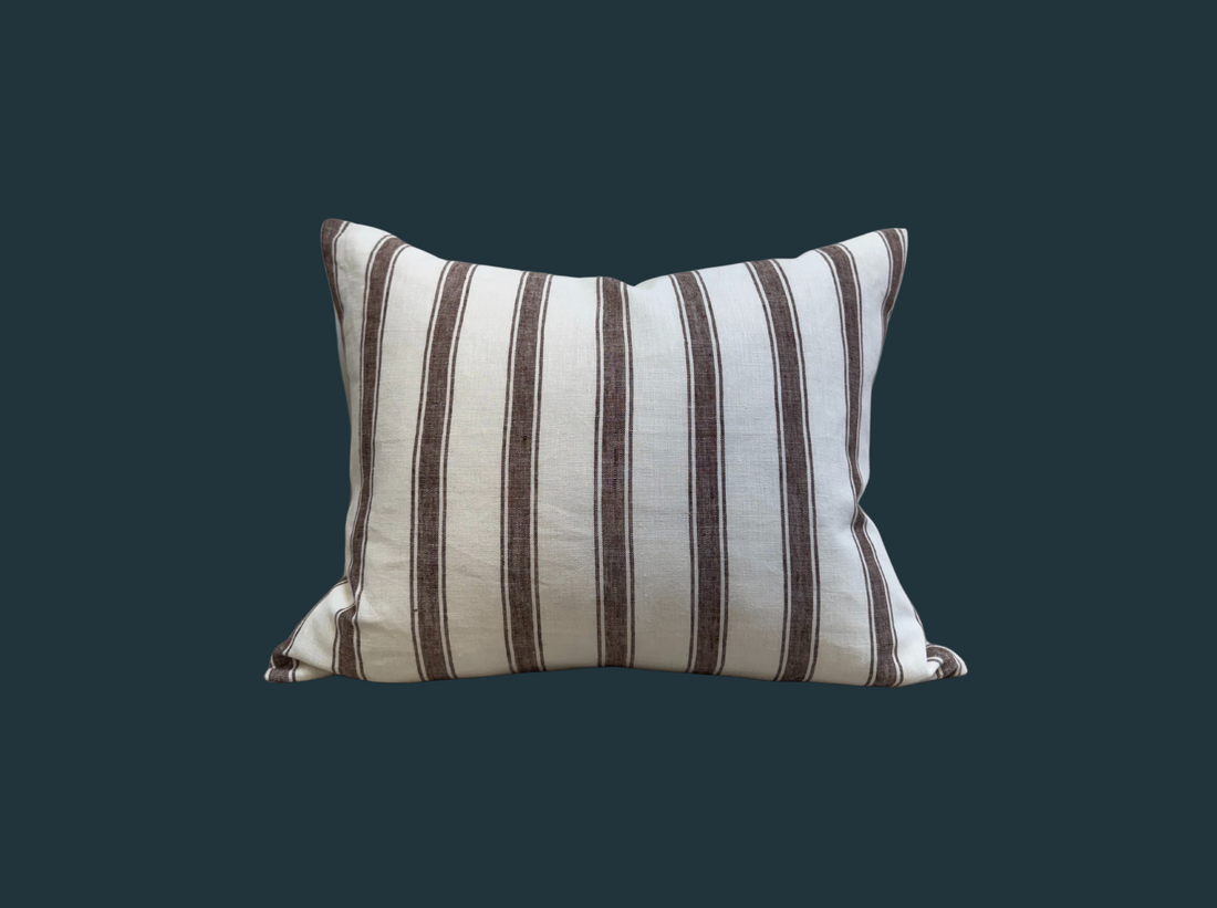 Handmade Brown & White Striped Pillow