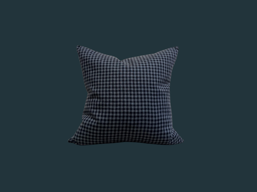 Handmade Black & Blue Check Pillow