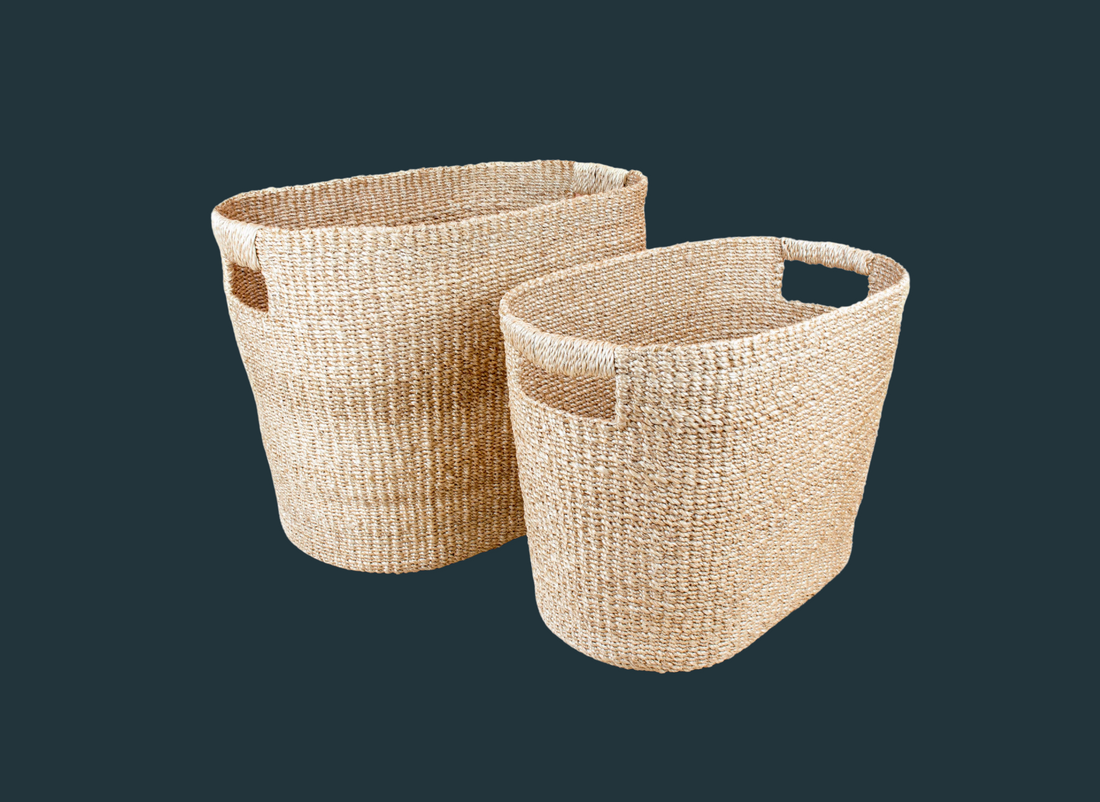 Natural Oval Abaca Baskets, set of 2 - Wicker Hamper | LIKHÂ