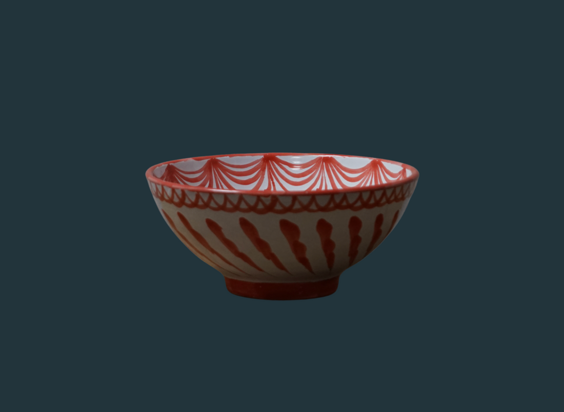Hand Painted Medium Coral and White Bowls (Set of 2)