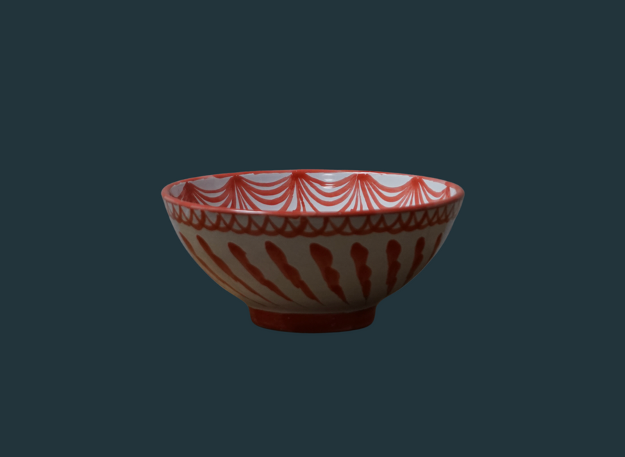 Hand Painted Medium Coral and White Bowls (Set of 2)
