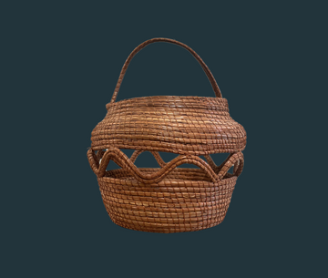 Primitive Handwoven Basket with Handle