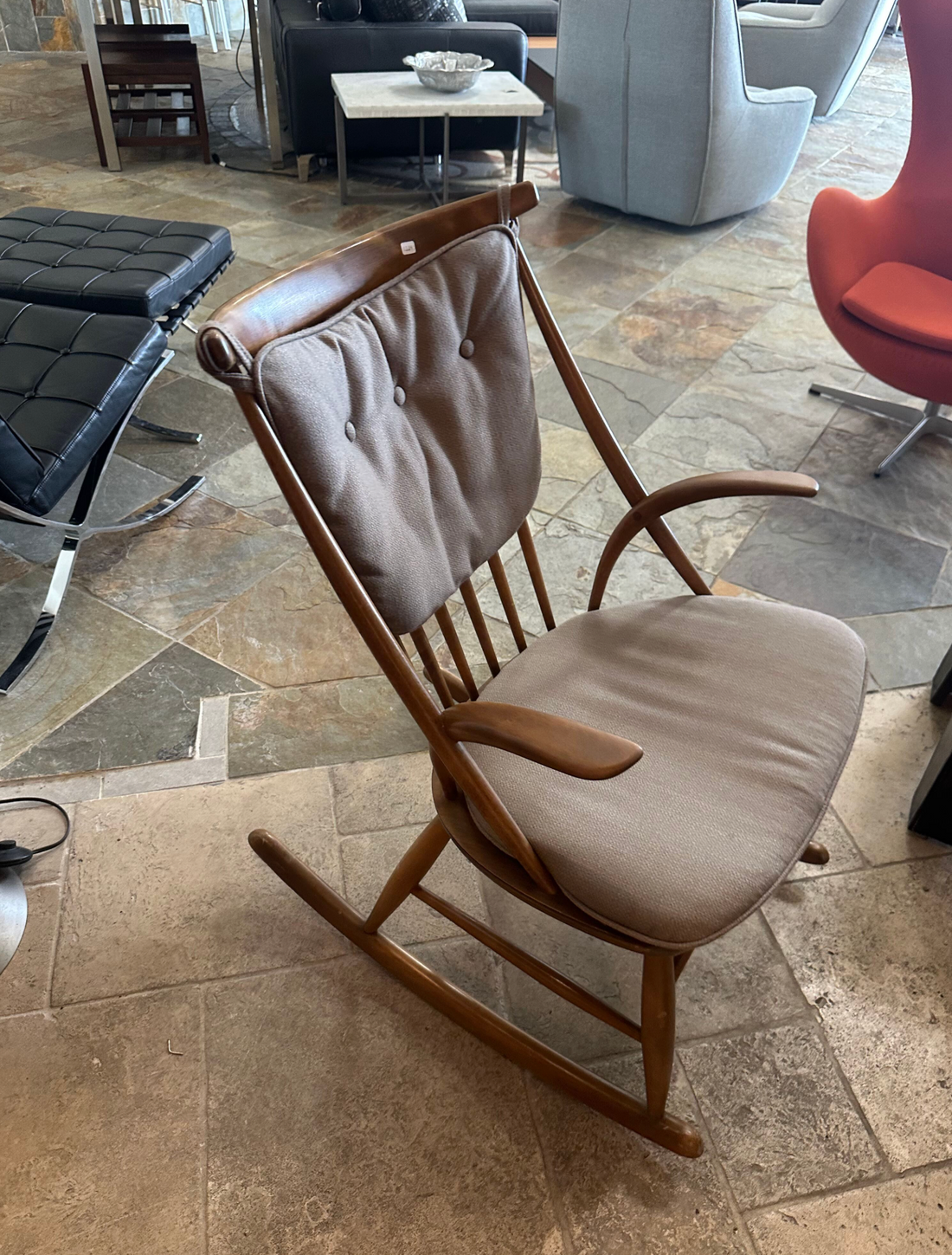 Rocking Chair Vintage Danish Brown Cushion Med Wood