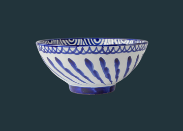 Hand Painted Medium Blue and White Bowls (Set of 2)