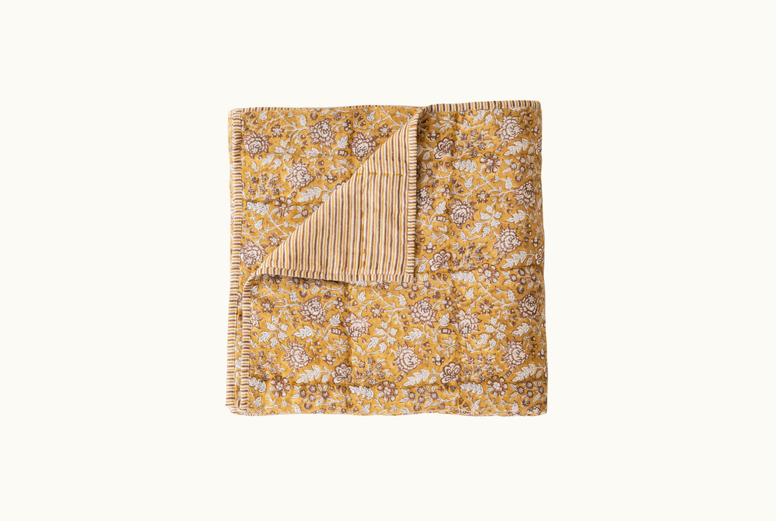 Hand Block Print Perline Linen Quilt