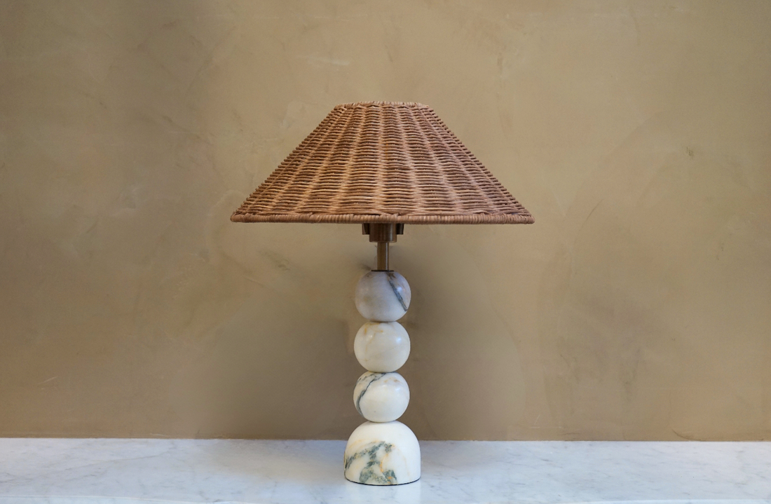 Marble Lamp With Rattan Shade