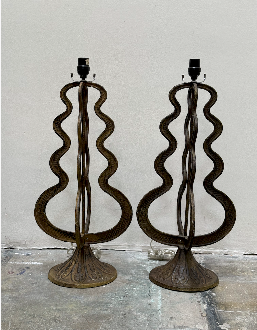 Pair of Sculptural Wrought Iron Table Lamps