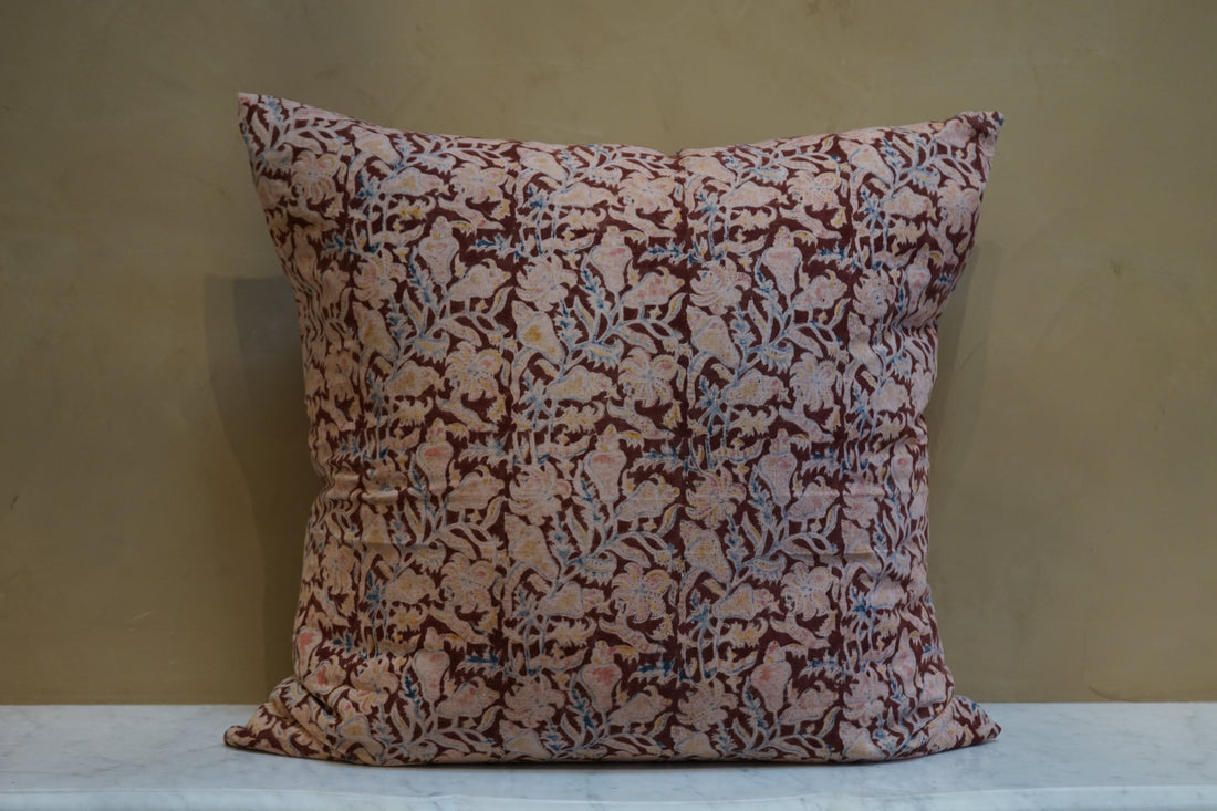 Indian Block Print Pillow - Berry, Blue and Pink