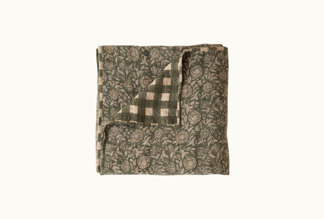 Block Printed Sorrel Linen Quilt