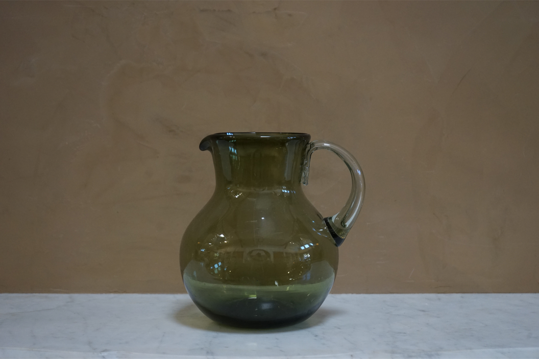 Handblown Pitcher, Olive Green