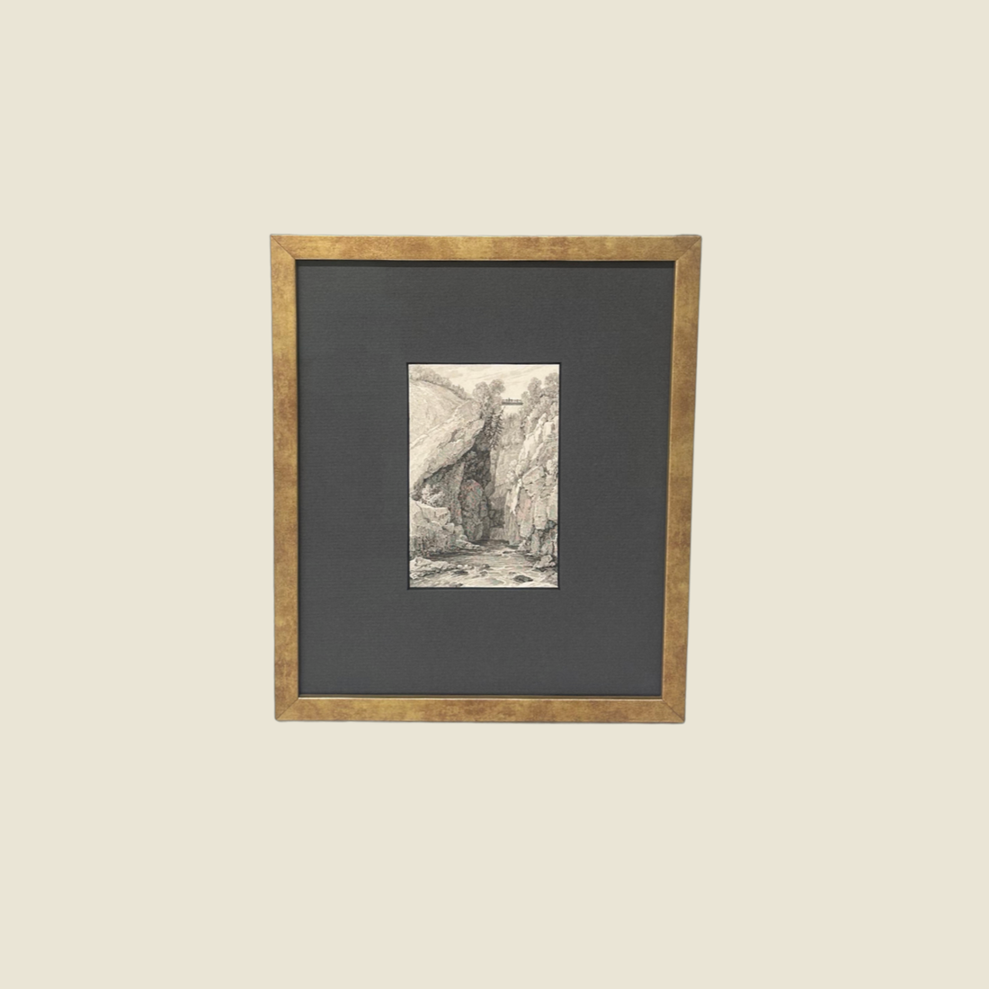 Antique Black and White River Artwork A