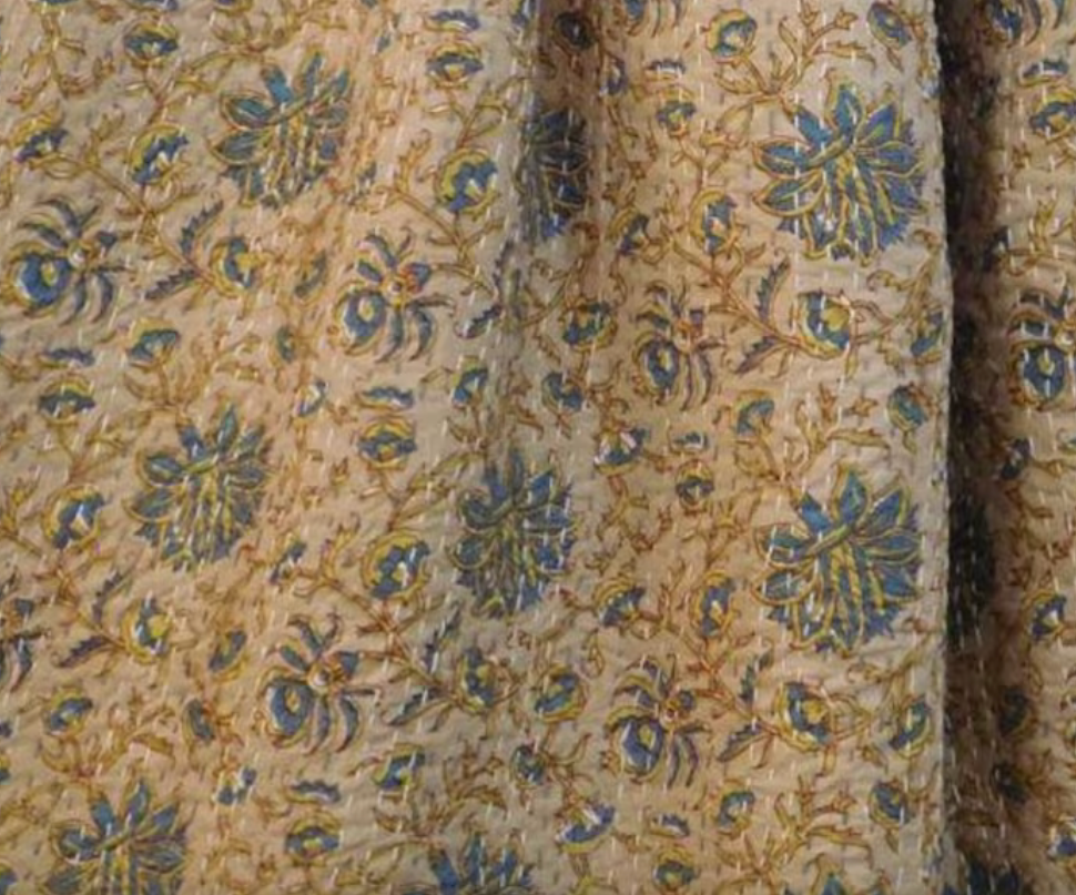 Kantha Quilt - Mustard and Blue Floral