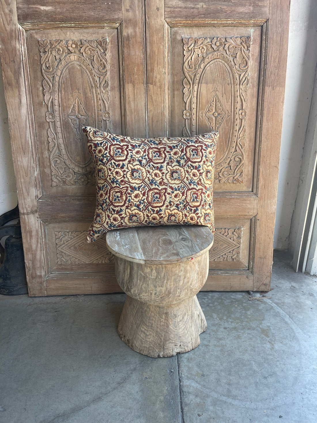 Lumbar Block Print Red & Blue Decal Pillow